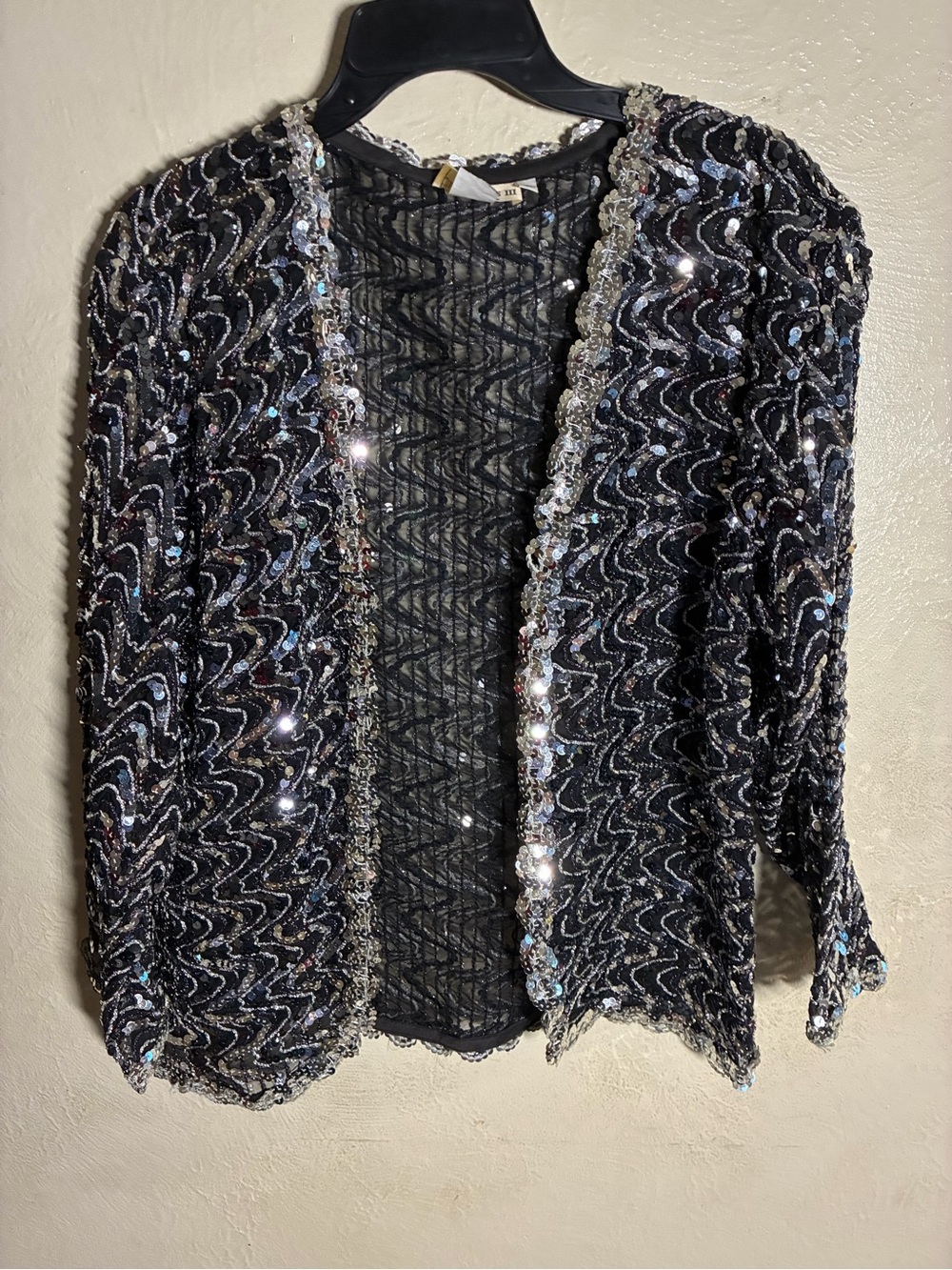 Black Sequin Open-Front Evening Cardigan,Disco sparkle, Fancy - Picture 2 of 15